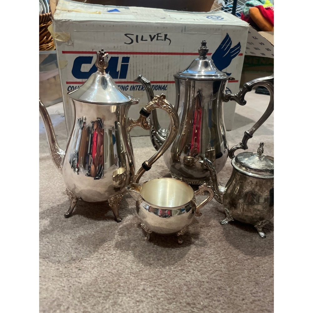 Vintage Silver Plated Tea Coffee Service Set Ornate Footed 4 Piece Collection